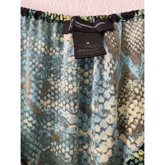 INC International Concepts Snake Print Green Y2K Mini Flounce Dress Sz Med Petit - Picture 4 of 12